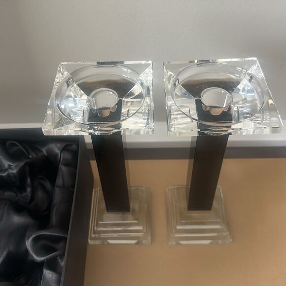 Metropolitan 9" Ebony Crystal Candlestick Pair - Picture 3 of 6